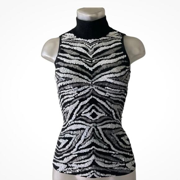VTG 1990's Cache Women Stretch Knit Sleeveless Silver Sequin Top Size Medium - Picture 1 of 12